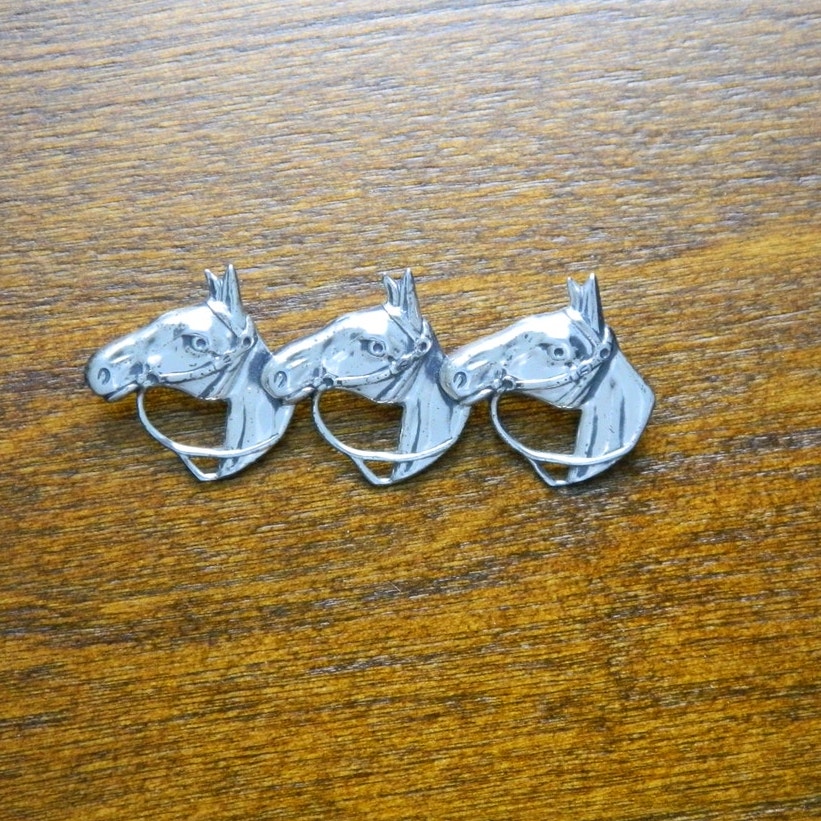 Vintage Sterling Silver 3 Horse Head Pin Brooch 1950's Lang